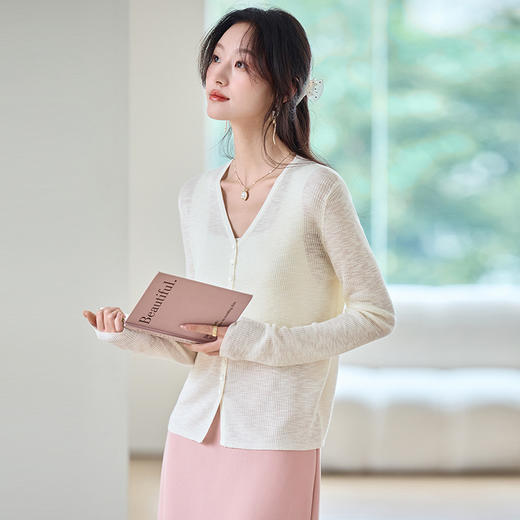 CC-22-2613夏天轻薄款针织冰丝开衫女2025春夏长袖外搭短款空调罩衫披肩上衣 商品图2