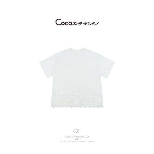 COCO ZONE 刘一一 棉麻混纺设计感拼接镂空短袖T恤ACD2A0266 商品图1
