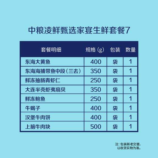 【分仓直发包邮】中粮凌鲜甄选家宴生鲜2900g套餐7（生鲜冻品收到货后请及时放入冰箱储存，如在运输过程中有解冻属正常现象，并不影响品质，请放心食用！） 商品图1
