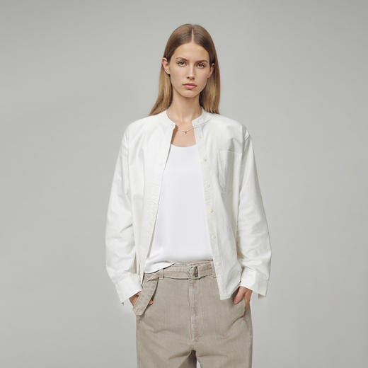 ROMI STUDIO”法式优雅“100%棉宽松休闲立领长袖衬衣 24SST249 商品图1