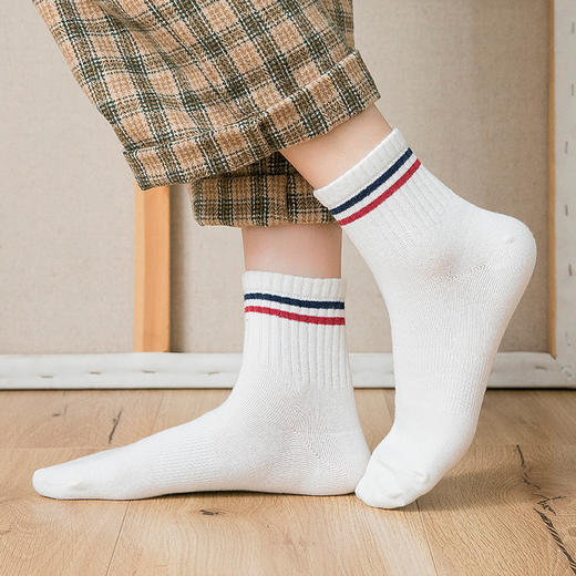 【女士条纹直角中筒袜】女士运动休闲袜子女直角中筒袜学院风四季袜吸汗防臭 商品图6
