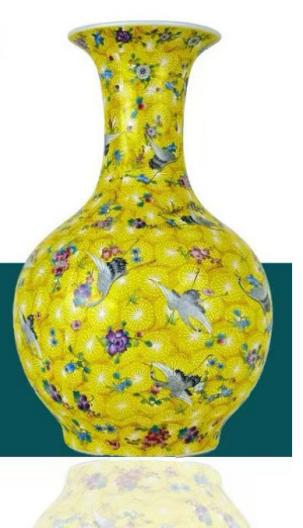 JS（任亿果）景德镇花瓶鹤舞迎春黄色赏瓶+底座 商品图0