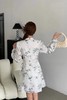 ANSUABEL 竹叶印花镂空领盘扣系带收腰连衣裙 20148 商品缩略图2