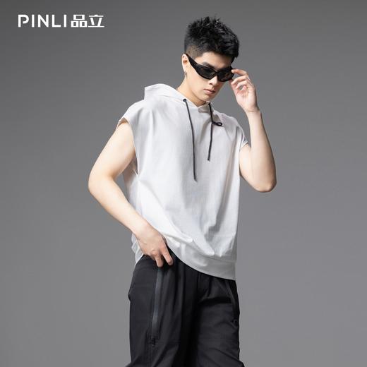 PINLI品立2025夏季新款男士连帽无袖背心美式潮牌宽松休闲上衣GD252114305 商品图4