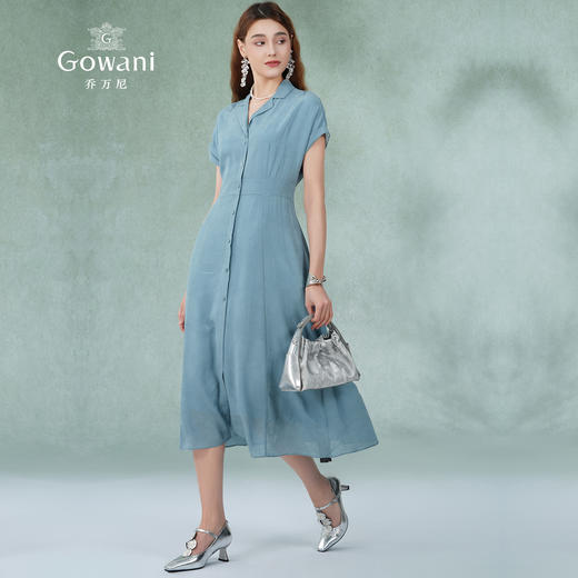 乔万尼夏季桑蚕丝连衣裙女时尚气质简约收腰纯色真丝长裙ES2E188 商品图1