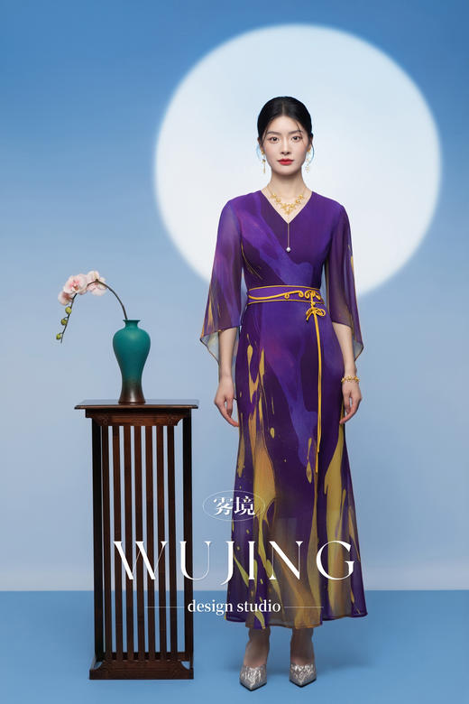 3205278 紫金梦雨 韩国进口水晶乔其纱连衣裙 雾境 商品图5