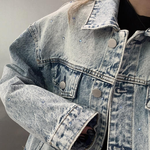 MZ双口袋贴钻复古牛仔外套（蓝）春季 351020510321 商品图3