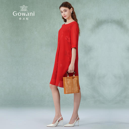 乔万尼真丝连衣裙女宽松遮肉红装气质印花中袖桑蚕丝中长EN2E546 商品图3