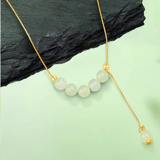 周六福18K金珠西窗影和田玉链坠ZLFY061632★ 商品图4