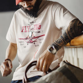 工装优选美式复古老虎印花阿美咔叽T恤宽松休闲二本针短袖男春夏