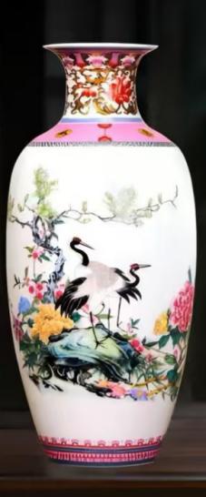 JS（任亿果）景德镇花瓶鹤鹿同春仙鹤冬瓜瓶+底座 商品图0