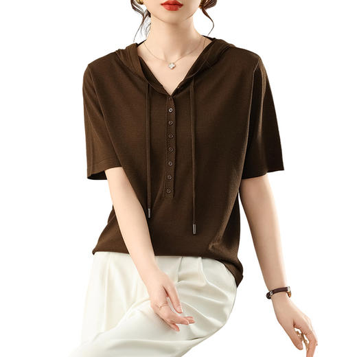 CC-MH-25125连帽短袖t恤女装2025夏季新款莱赛尔天丝针织衫薄款带帽宽松上衣 商品图4