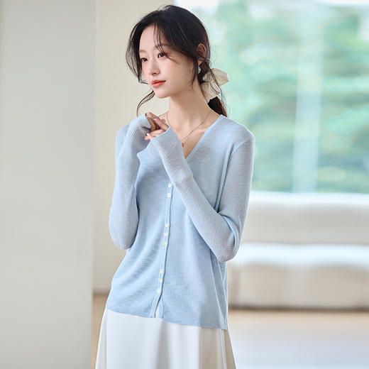 CC-22-2613夏天轻薄款针织冰丝开衫女2025春夏长袖外搭短款空调罩衫披肩上衣 商品图1