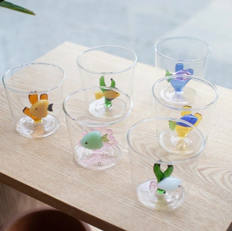 ICHENDORF 海洋花园珊瑚鱼系列意大利进口手工立体花型耐热玻璃水杯【本商品不支持用券】