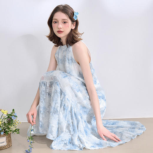 【海盐度假风】重工流苏晕染挂脖连衣裙女春夏宽松长裙V0050628 商品图2