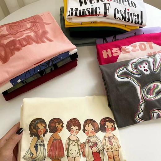 【爆单72h发货！超值69元两件！】十色情侣印花棉T  重磅220g男女同款全棉T恤 商品图3