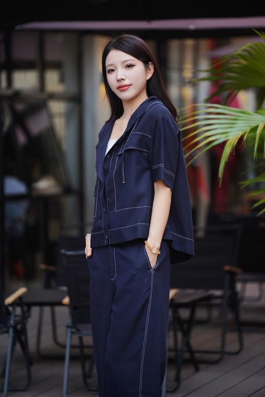 热销现货 安诺9【5.4%莱赛尔4.6%亚麻】撞色明线连帽外套LXWG2044 商品图7