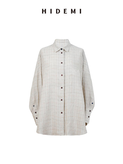 HIDEMI 甄选天然百分水洗做旧感色织亚麻极简廓形衬衫阔腿裤套装 商品图7