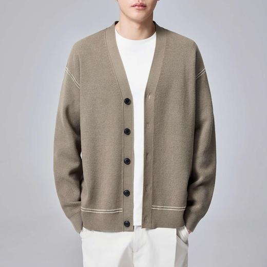 墨麦客男装撞色虚线针织开衫男士2025春秋季新款V领休闲外套男潮 商品图0