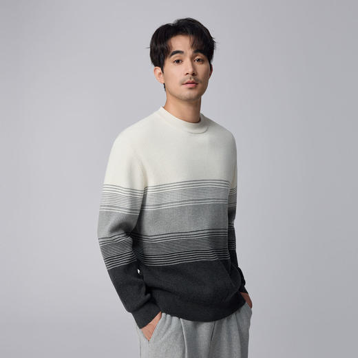 墨麦客男装渐变条纹男士圆领针织衫2024冬季新款休闲肌理感毛衣男 商品图2