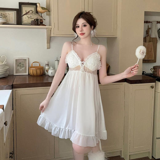 【GZ】无忧购仙女风春夏睡衣甜美性感带胸垫吊带睡裙3585(截单后7天发货) 商品图3