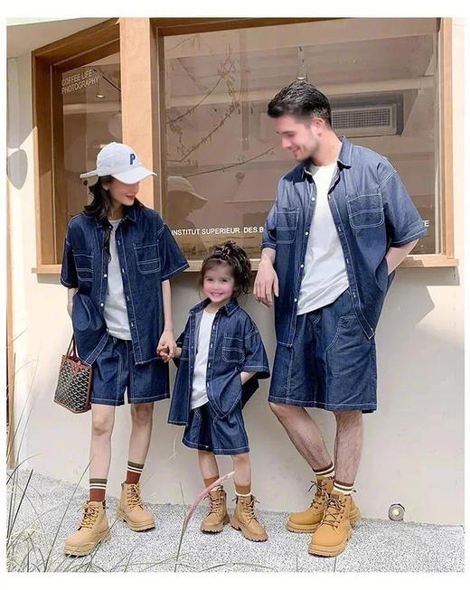 裁缝学苑QZ45工装风翻领衬衫短裤纸样女装亲子装牛仔衬衫短袖套装样板 商品图1