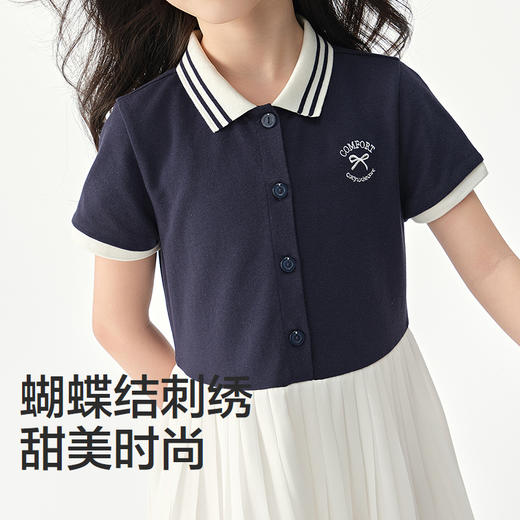 森马儿童连衣裙2025夏季新款复古学院风裙子女童装POLO领百褶撞色 商品图3