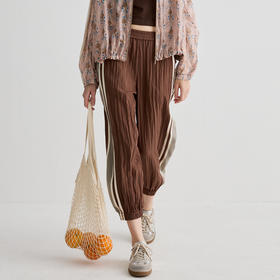 谜底休闲裤女2025夏新品复古格纹束脚运动裤宽松九分裤252MK0583