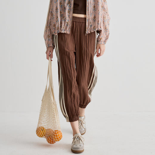 谜底休闲裤女2025夏新品复古格纹束脚运动裤宽松九分裤252MK0583 商品图0