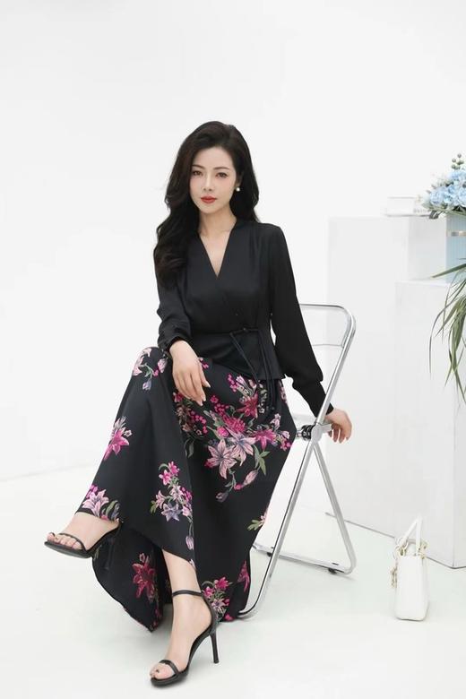 ELLA JADE 气质典雅光泽感拼接式印花连衣裙 20066 商品图1