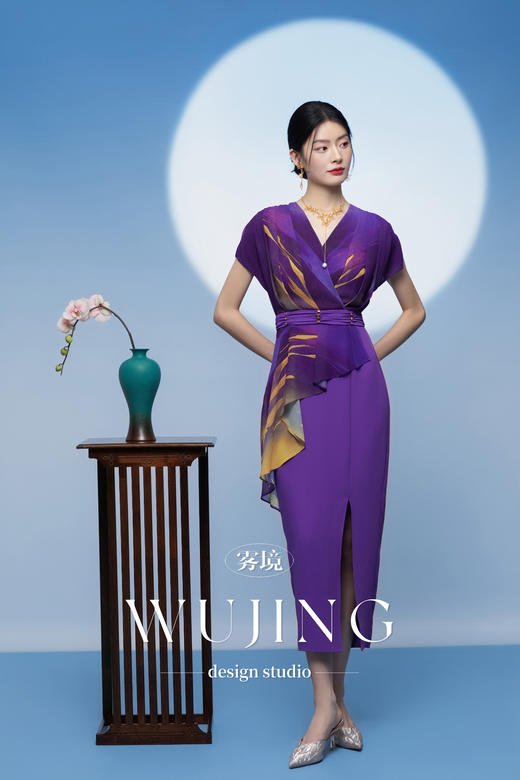 3205277 紫金梦雨 进口蜂窝缎/韩国进口水晶乔其纱连衣裙 雾境 商品图3