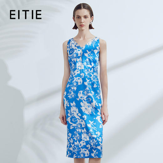 EITIE爱特爱夏季新款时尚减龄无袖修身印花连衣裙女7807507 商品图0