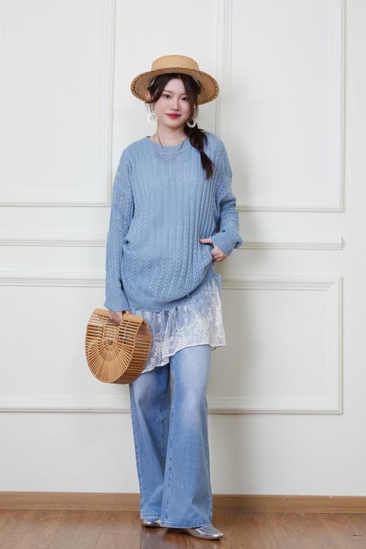 LNNNS 蓝色钩针镂空流苏针织衫 20127 商品图4