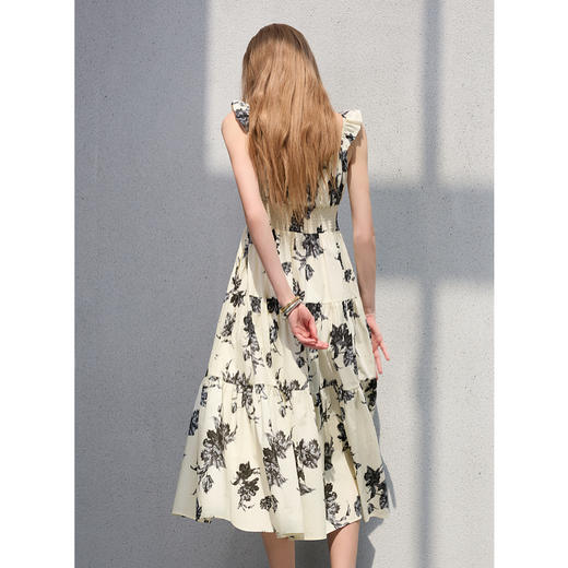 三彩2025夏季新款纯棉连衣裙小飞袖收腰A字裙长裙法式优雅S 商品图2