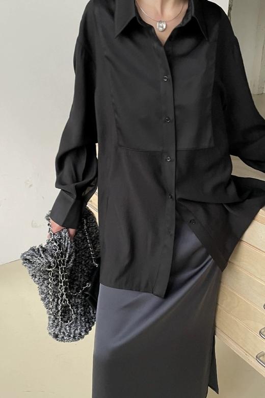 LNNNS 黑色简约优雅光泽感衬衫 20043 商品图1