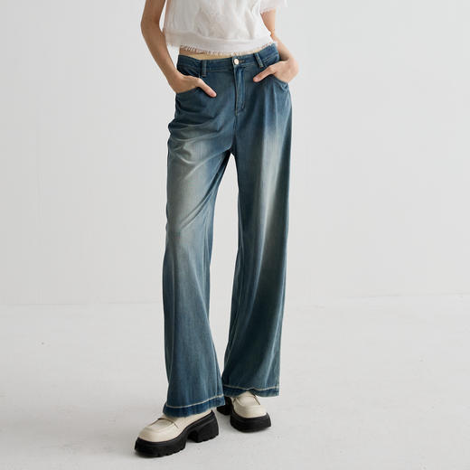 谜底牛仔裤女2025夏季新品百搭高腰水洗牛仔直筒裤长裤252MK0644 商品图0