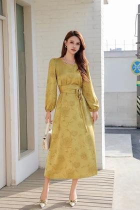 ELLA JADE 金色光泽感提花收腰连衣裙 19997
