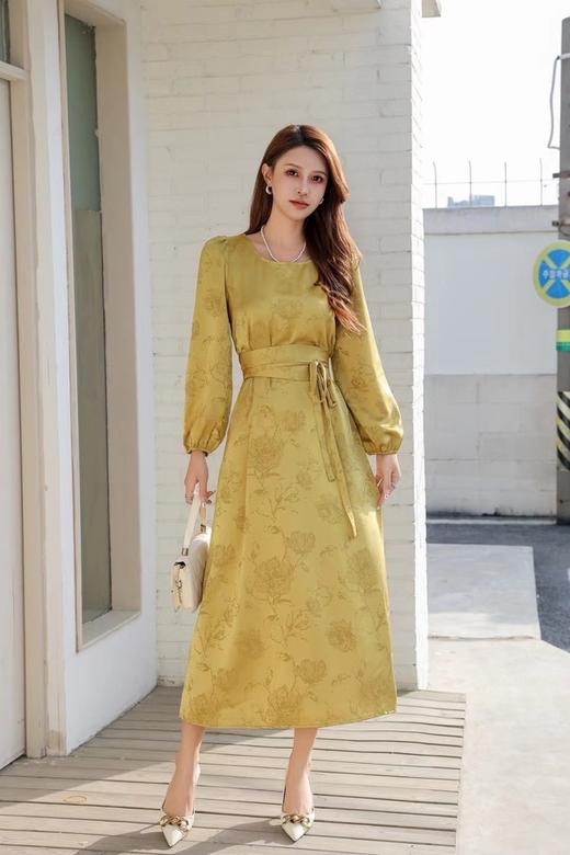 ELLA JADE 金色光泽感提花收腰连衣裙 19997 商品图0