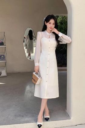 Le Malene 清新新中式水滴领拼接式连衣裙 20108