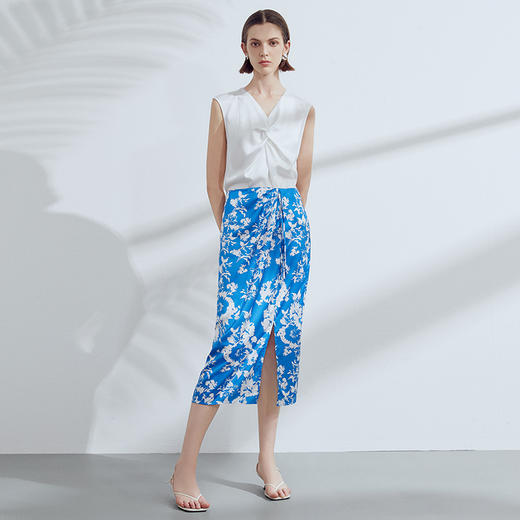 EITIE爱特爱夏季新款优雅时尚高腰百搭印花半身裙7806504 商品图3