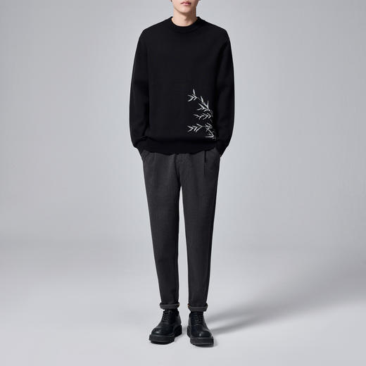 墨麦客男装2024秋冬季新款提花圆领毛衣男士自发热加厚针织衫外套 商品图4