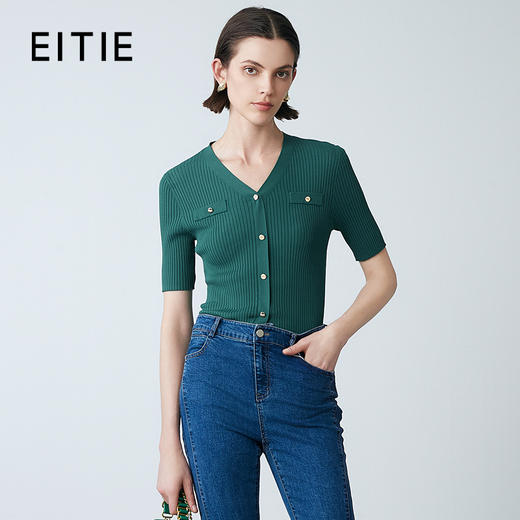 EITIE爱特爱夏季新款气质V领修身显瘦针织衫7801503 商品图1