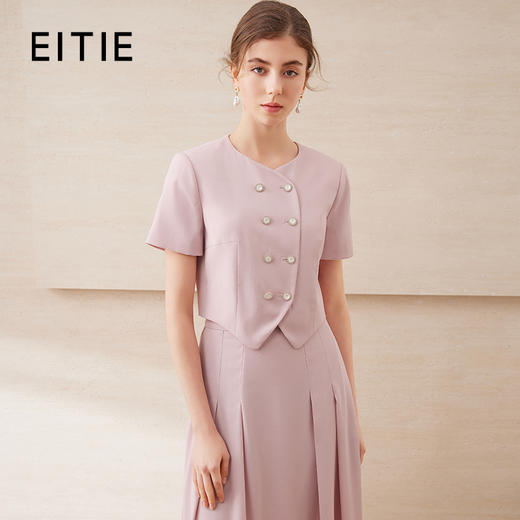 EITIE爱特爱气质双排扣优雅套装短款显瘦短袖外套上衣夏新款B2503608 商品图0