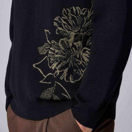 墨麦客男装新中式圆领针织衫男2024冬季新款牡丹刺绣套头男士毛衣 商品图4