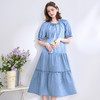 慵懒随性拼接木耳边泡泡短袖连衣裙女春夏A字宽松长裙V0850331 商品缩略图0