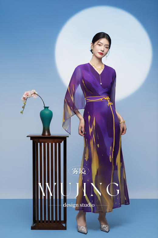 3205278 紫金梦雨 韩国进口水晶乔其纱连衣裙 雾境 商品图3