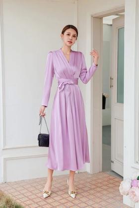 ELLA JADE 浪漫优雅V领光泽感连衣裙 20011