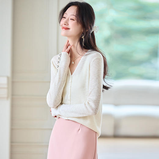 CC-22-2613夏天轻薄款针织冰丝开衫女2025春夏长袖外搭短款空调罩衫披肩上衣 商品图0