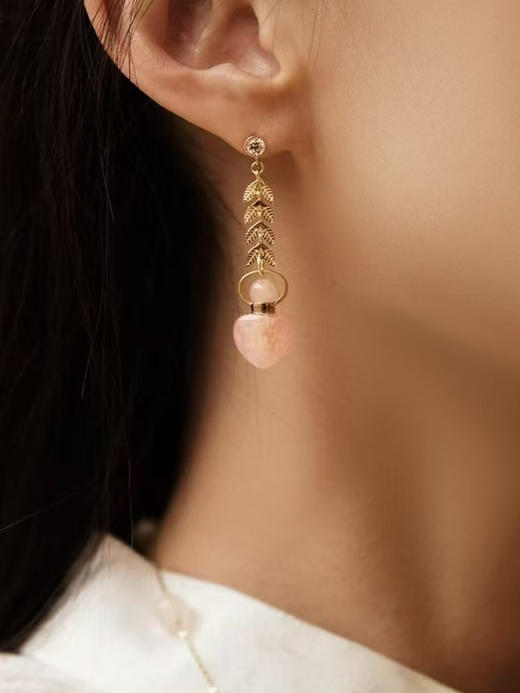 MELI&MOLI |芙蓉石迷你爱心瓶925银柳叶耳吊—五行之火 商品图0