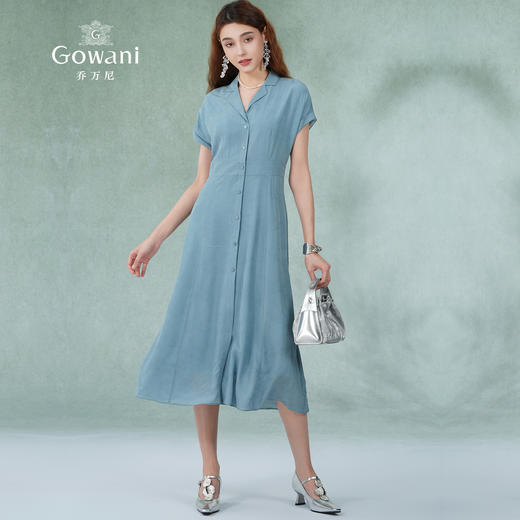 乔万尼夏季桑蚕丝连衣裙女时尚气质简约收腰纯色真丝长裙ES2E188 商品图2